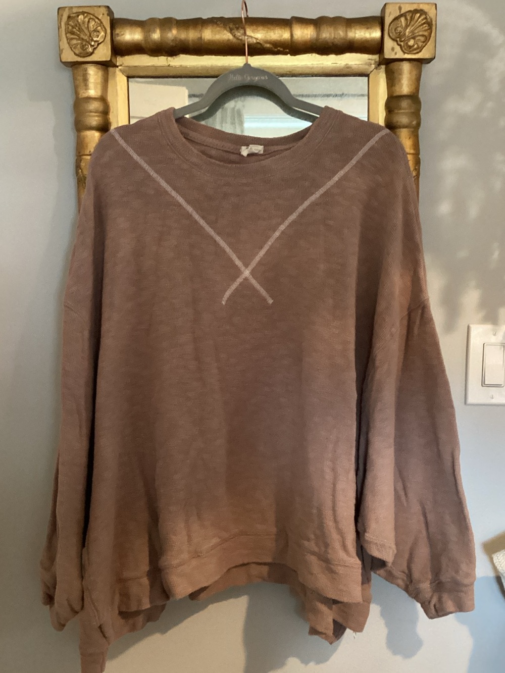 We The Free Crewneck Sweater in Taupe with Contrast Stitch